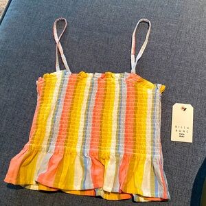 Billabong Keep Your Cool Linen Blend Smocked Crop Cami